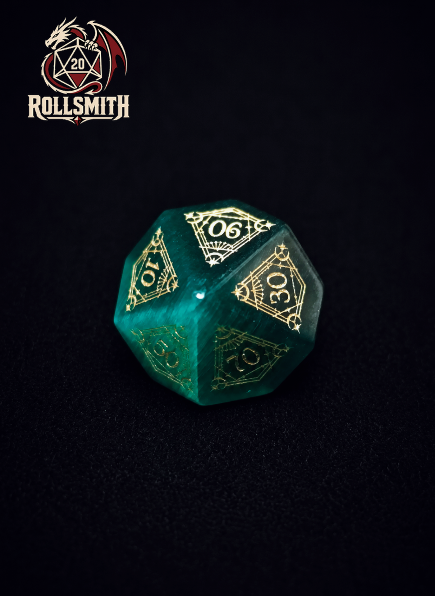 Breath of the Emerald Abyss – Green Cat’s Eye 7-Piece Polyhedral Dice Set