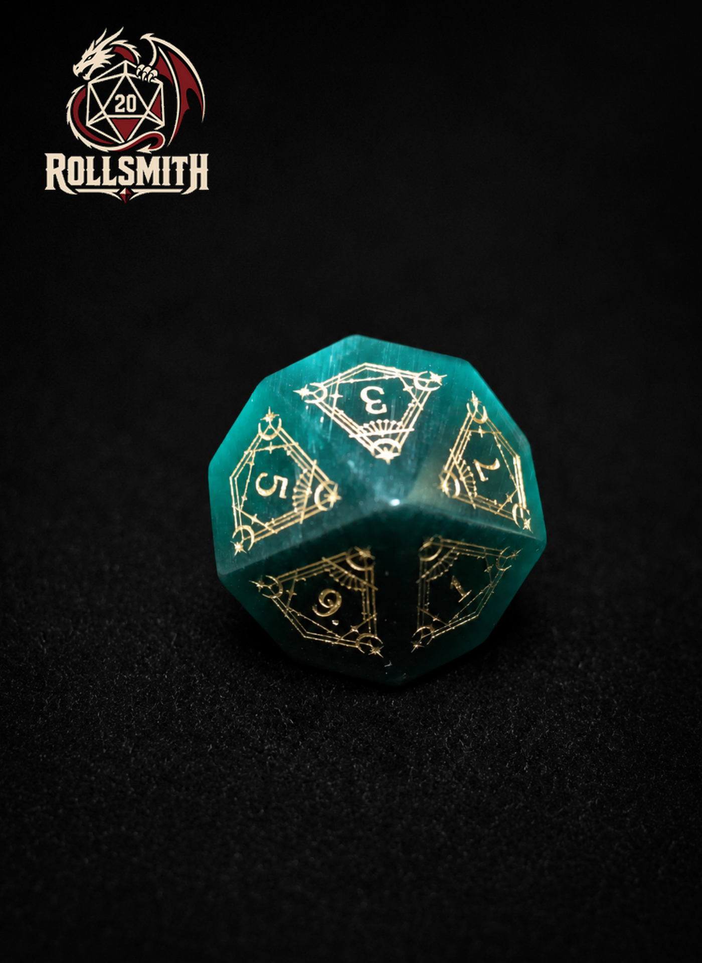 Breath of the Emerald Abyss – Green Cat’s Eye 7-Piece Polyhedral Dice Set