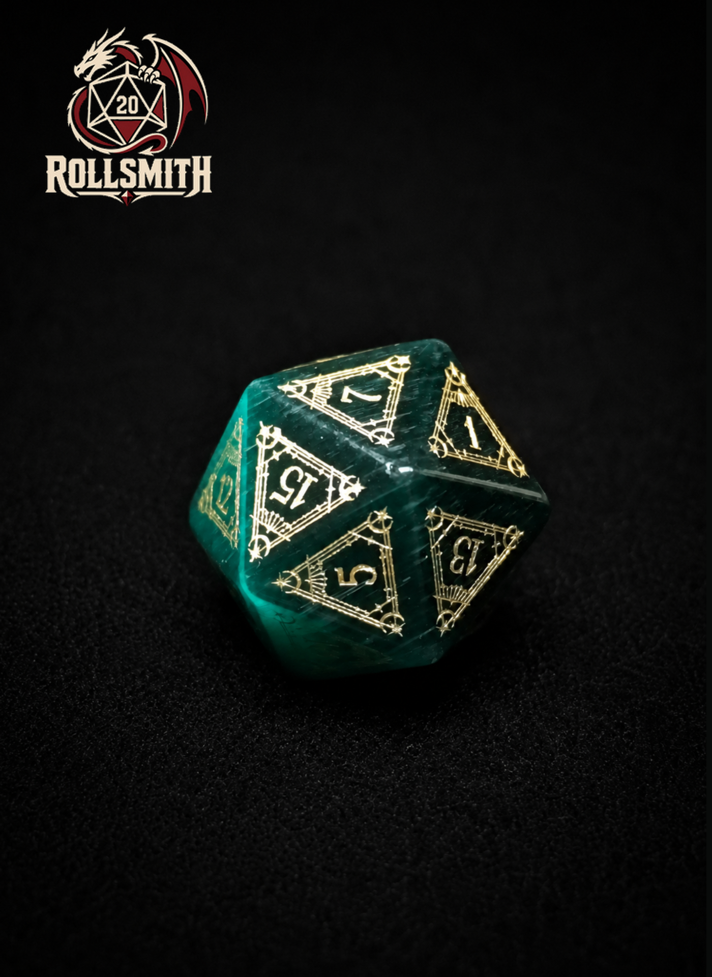 Breath of the Emerald Abyss – Green Cat’s Eye 7-Piece Polyhedral Dice Set