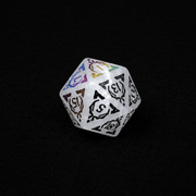 Sigil of the Iridescent Sky – White Crystal Rune DnD Dice Set