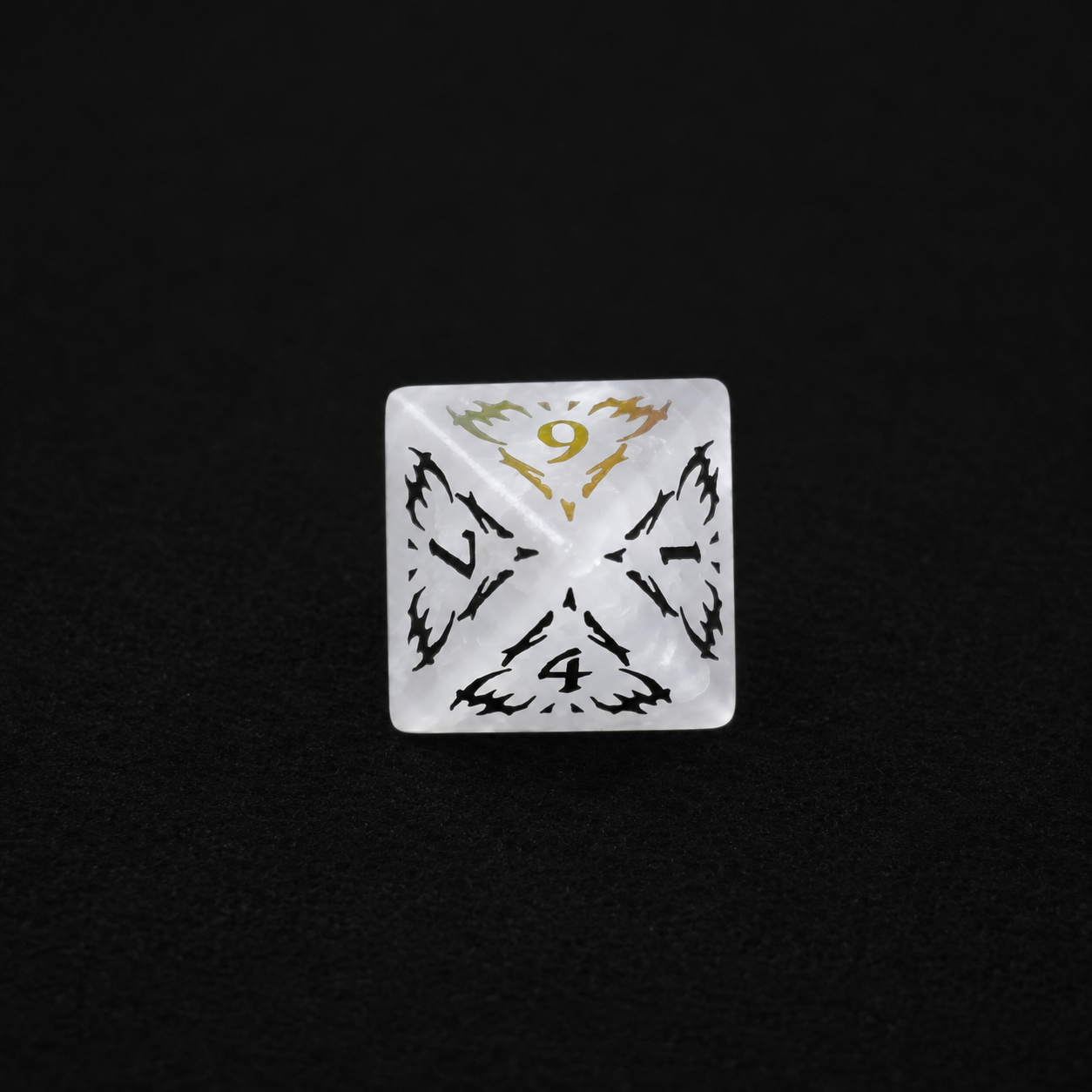 Sigil of the Iridescent Sky – White Crystal Rune DnD Dice Set