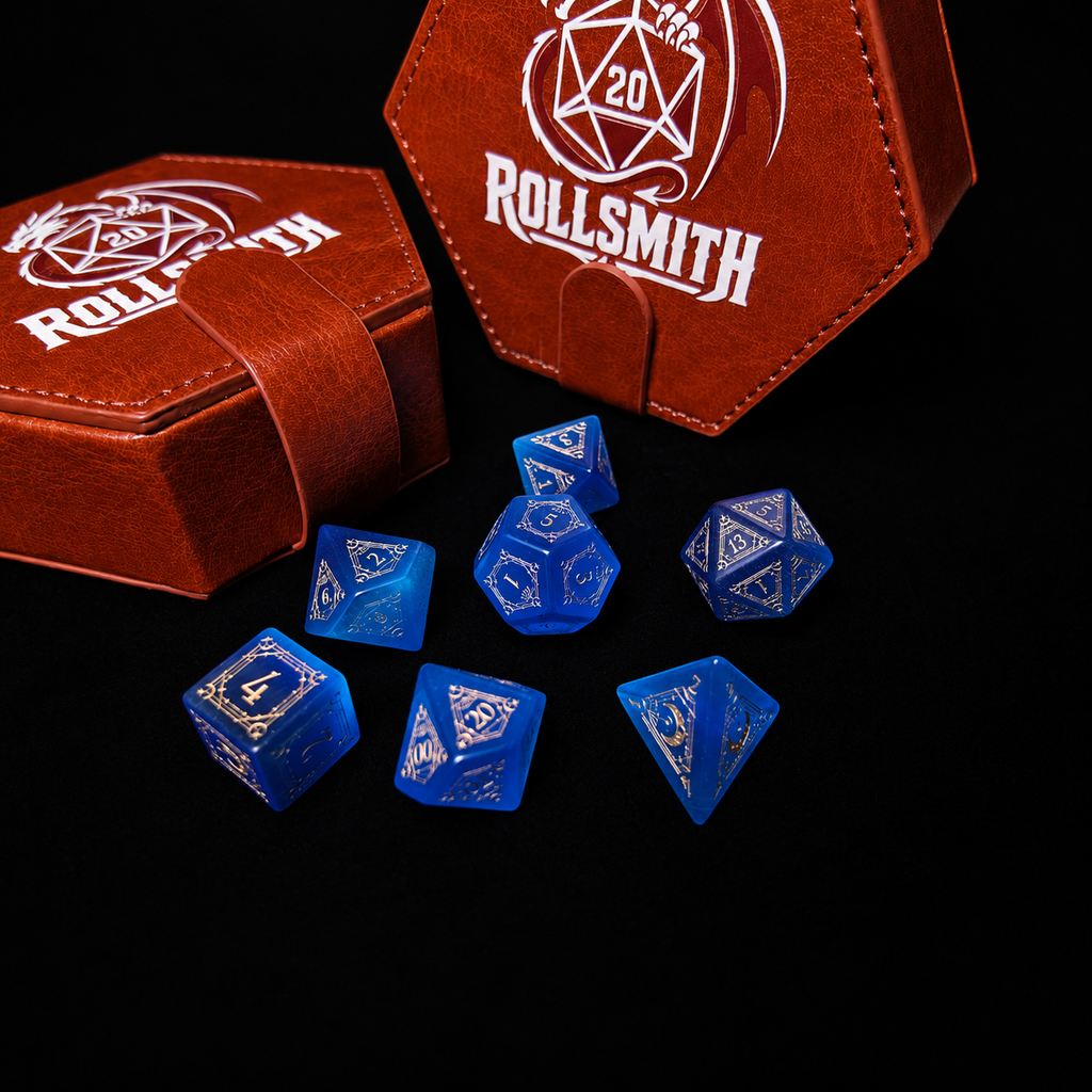 Eye of the Azure Moon – Blue Cat’s Eye 7-Piece Polyhedral Dice Set