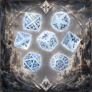 Sigil of the Iridescent Sky – White Crystal Rune DnD Dice Set