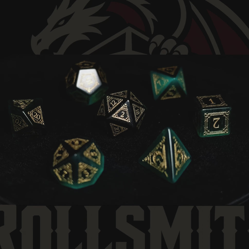 Breath of the Emerald Abyss – Green Cat’s Eye 7-Piece Polyhedral Dice Set
