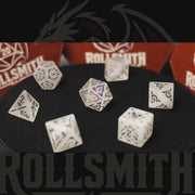 Sigil of the Iridescent Sky – White Crystal Rune DnD Dice Set